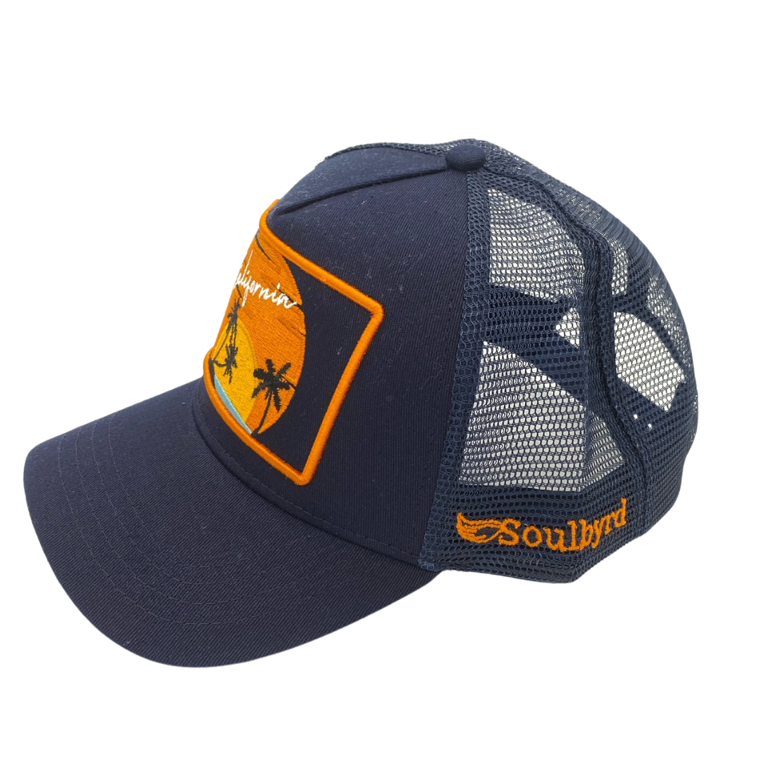 California Sun Trucker Hat in Navy Blue Soulbyrd